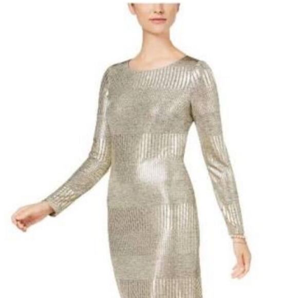 ELIZA J Metallic Gold striped Jersey Knit Cocktail Party Dress NWT Size 6 - Picture 3 of 12